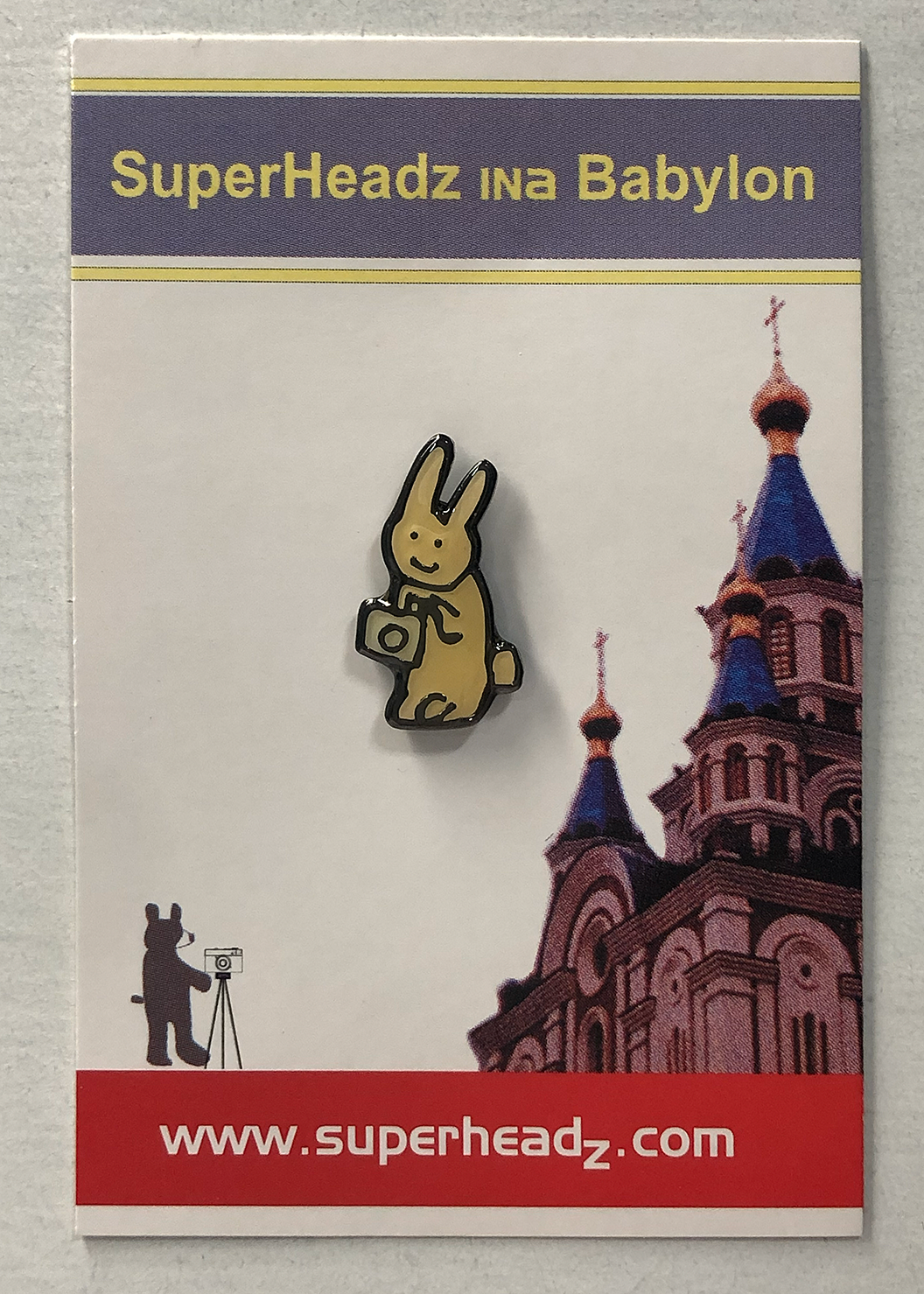 Powershovel White Bunny with Camera Pin