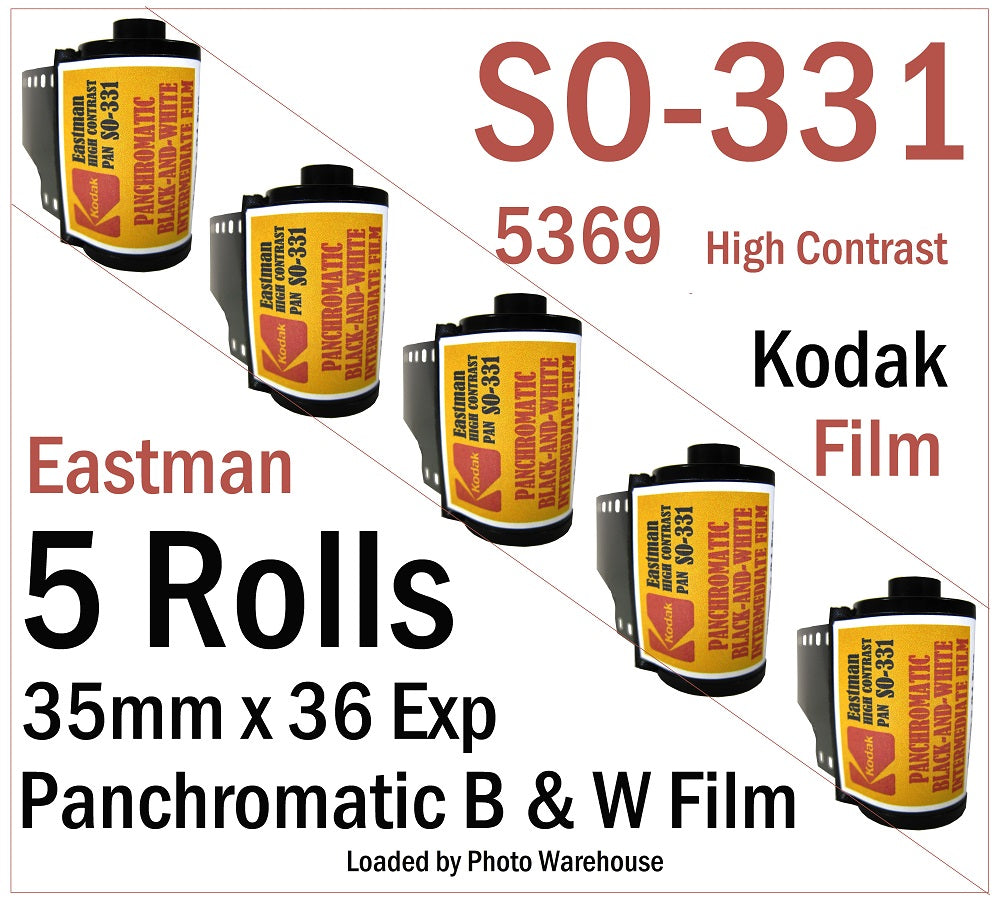 Kodak SO-331 (5369) High Contrast Pan Black and White Film 35mm x 24 Exp. ISO 25 - 5 Roll Pack