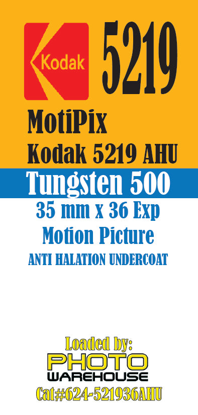 MotiPix Kodak 5219, 35 mm x 36 Exp, AHU Motion Picture Film, 500T