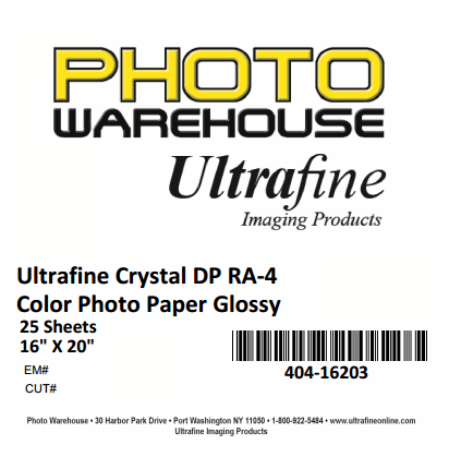 Ultrafine Crystal, DP RA-4 Color Photo Glossy, Enlarging Paper, 16" x 20", 25 Sheets
