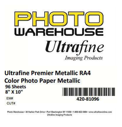 Ultrafine Premier, Metallic RA-4 Color Photo Lustre, Enlarging Paper 8" x 10", 96 Sheets