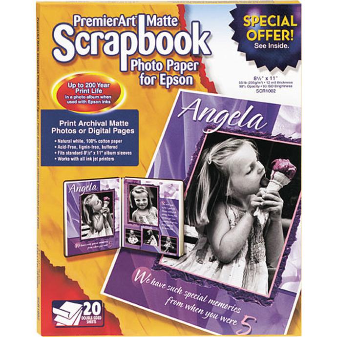 Epson SCR1002 Scrapbook Inkjet, Two-Sided Photo Paper, 8.5" x 11"  - 20 Sheets