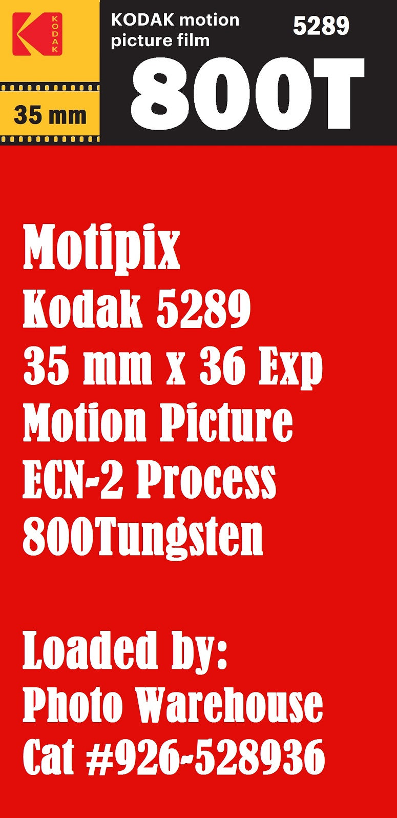 Motipix Vintage Kodak 800T, 35 mm x 36 Exp, 5289 Color Print Film ECN-2 Process