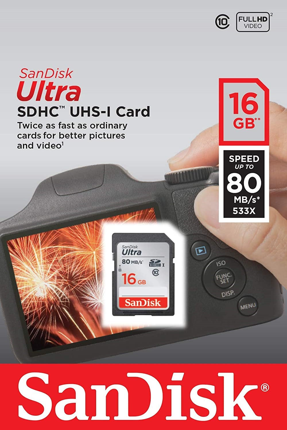 San Disk Ultra SDHC 16 GB Class 10 Secure Digital Memory Card