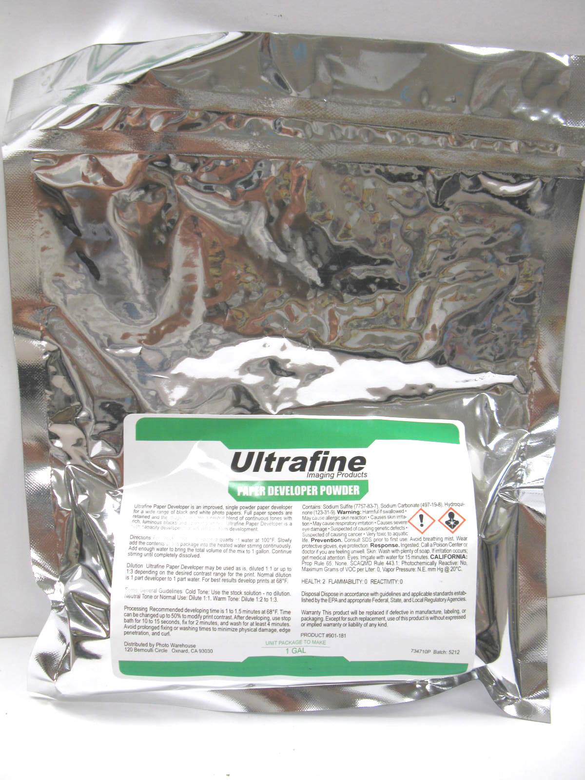 Ultrafine, Dektol-Style, Black & White Paper Developer Powder, makes 1 Gallon