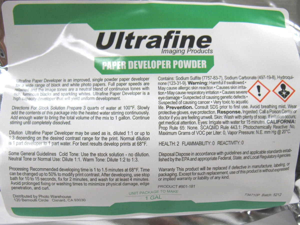 Ultrafine, Dektol-Style, Black & White Paper Developer Powder, makes 1 Gallon