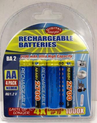 Sunflash Pack of 4 AA Rechargeable Batteries